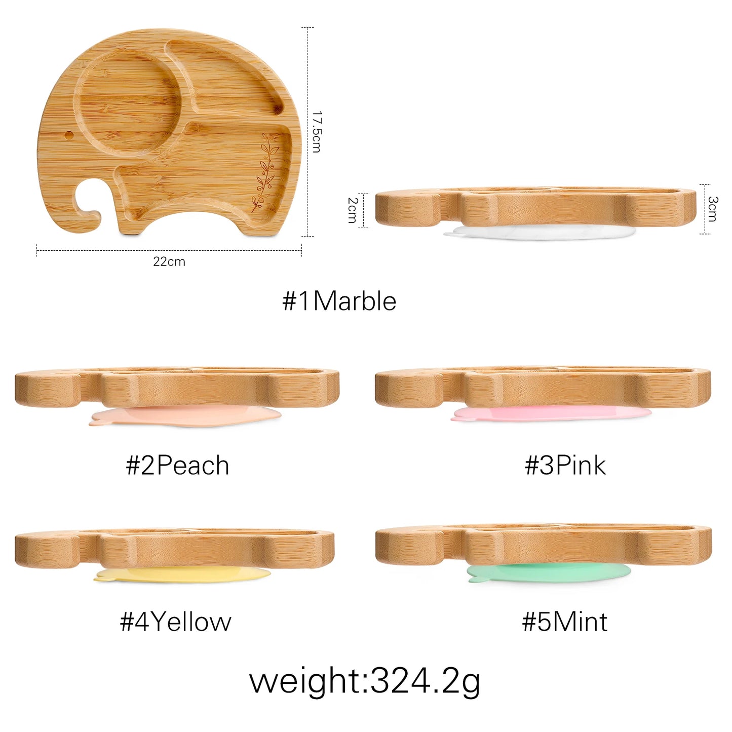 Wooden Baby Feeding Bowl Cartoon Elephant Clouds Bamboo Kids Feeding Dinnerware With Silicone Suction Cup Anti-hot Tableware