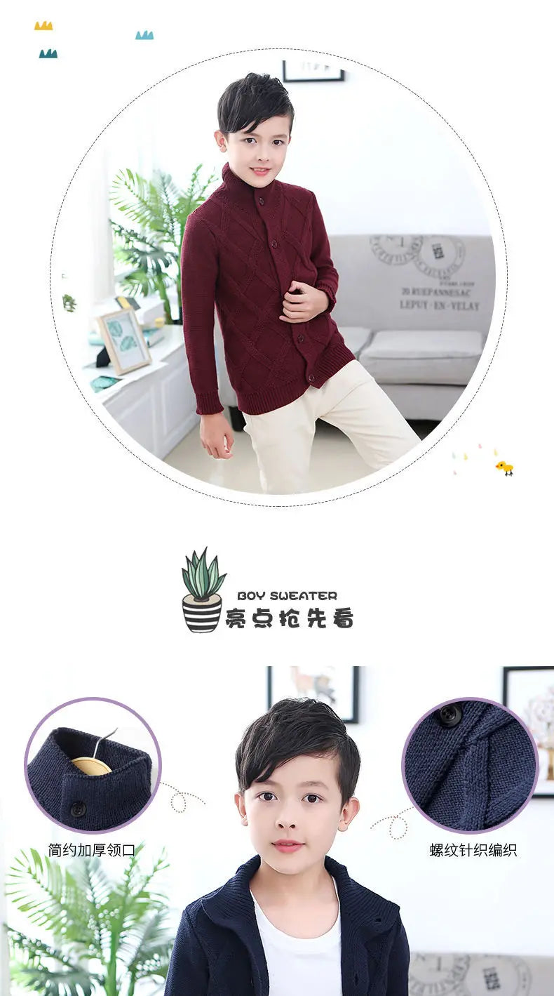 Winter Boys Sweater Kid Thick Knitted Bottoming Turtleneck Shirts Solid High Collar Cardigan High Quality Children Sweater