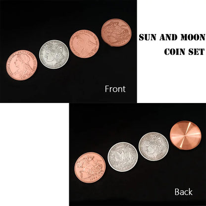 Sun and Moon Coin Set Magic Tricks Coin transposition Vanish Magia Magician Accessory Close Up Illusions Prop Gimmick Mentalism