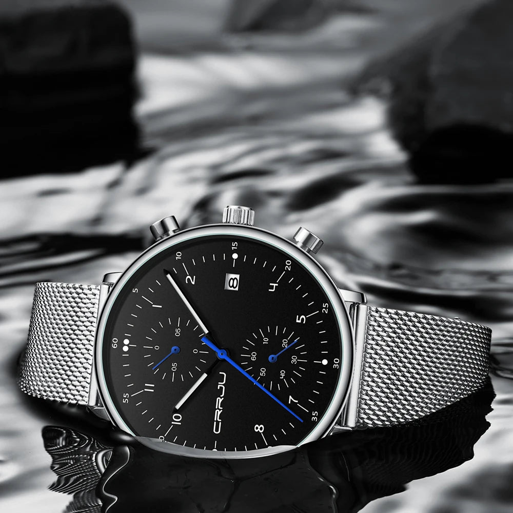 CRRJU Mens Watch Top Luxury Brand Men Stainless Steel WristWatch Men's Military waterproof Date Quartz watches relogio masculino