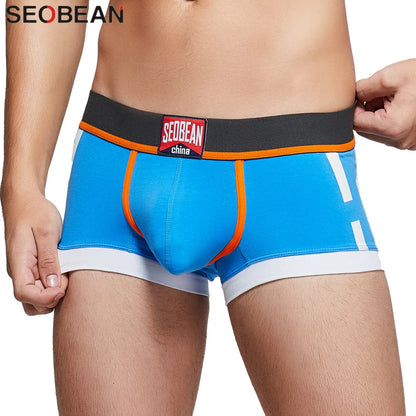 SEOBEAN Men's Low-Rise Boxer Briefs Cotton Underwear Soft Breathable Comfortable Shorts for Daily Casual Wear