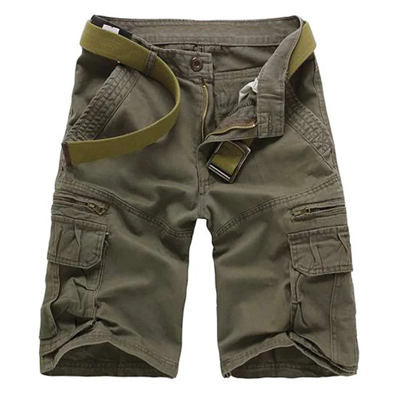 Summer Casual Shorts Men Cotton Cargo Shorts Mens  Multi Pocket Knee Length Pant Fashion Streetwear Shorts for Men Without Belt