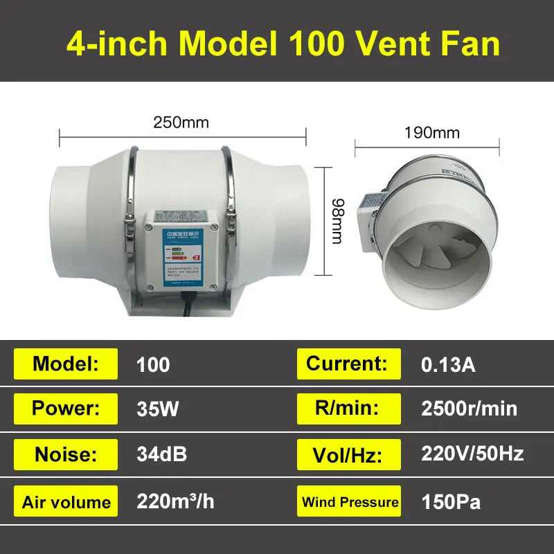 4 5 Inch 220V Ventilation Flow Fan Exhaust Fans Home Inline Pipe Duct Extractor Kitchen Toilet Air Clean Ventilator Diagonal