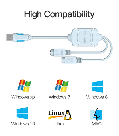 Vention USB to PS2 Converter Cable USB Male to PS/2 Female Adapter USB Extension Cable For Keyboard Mouse Scanner PS2 USB Cable