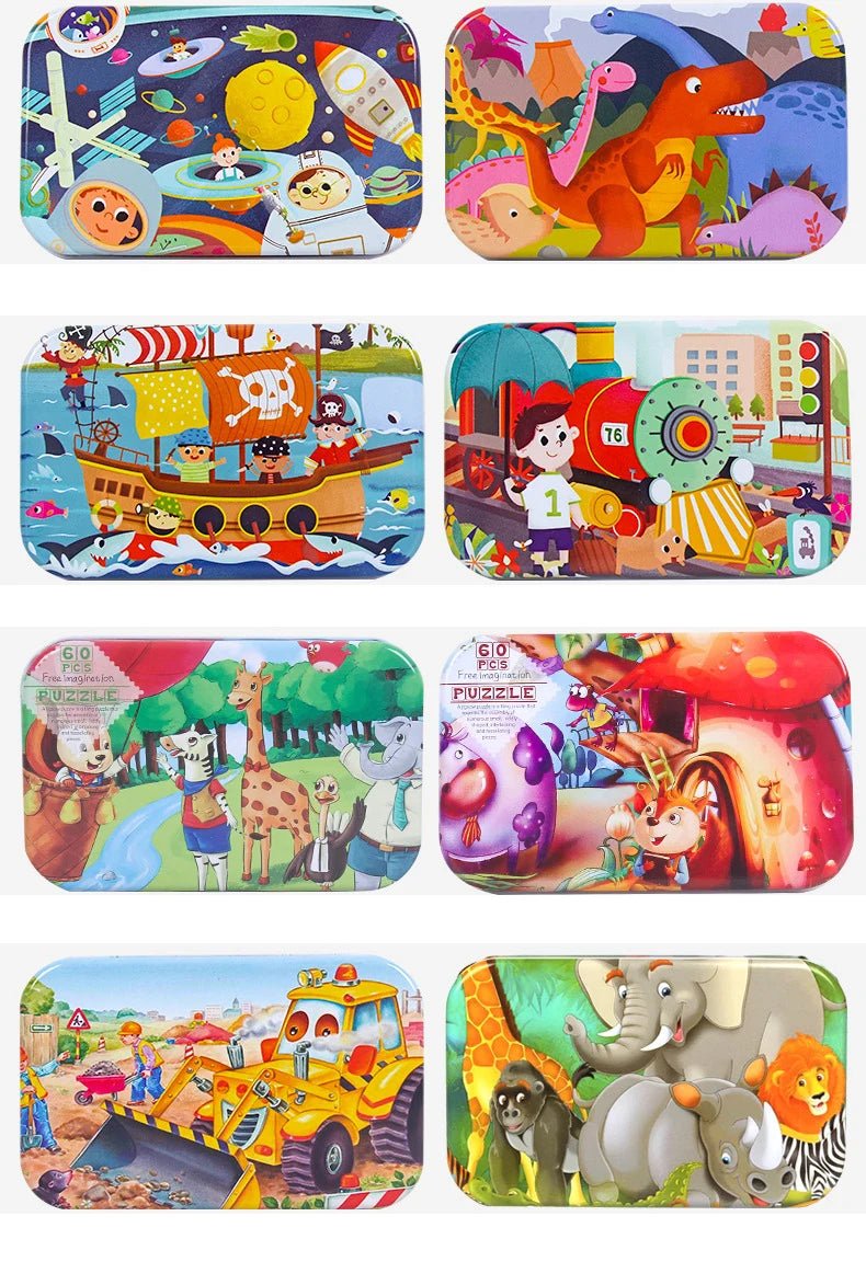 Hot New 60 Pieces Wooden Puzzle Toys for Children Cartoon Vehicle Animal Wood Jigsaw Baby Learning Educational Toy Kids Gift