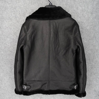 CC SHop Best.Guarantee Genuine leather jacket with fur.Winter warm women 100% shearling coat.Street sheepskin with wool jackets
