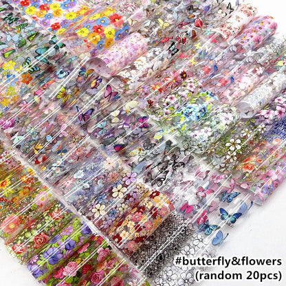 20 Rolls Halloween Nail Foils Gradient Transfer Paper Christmas Nail Art Stickers Stripe Floral Manicure Decals Nails Decoration