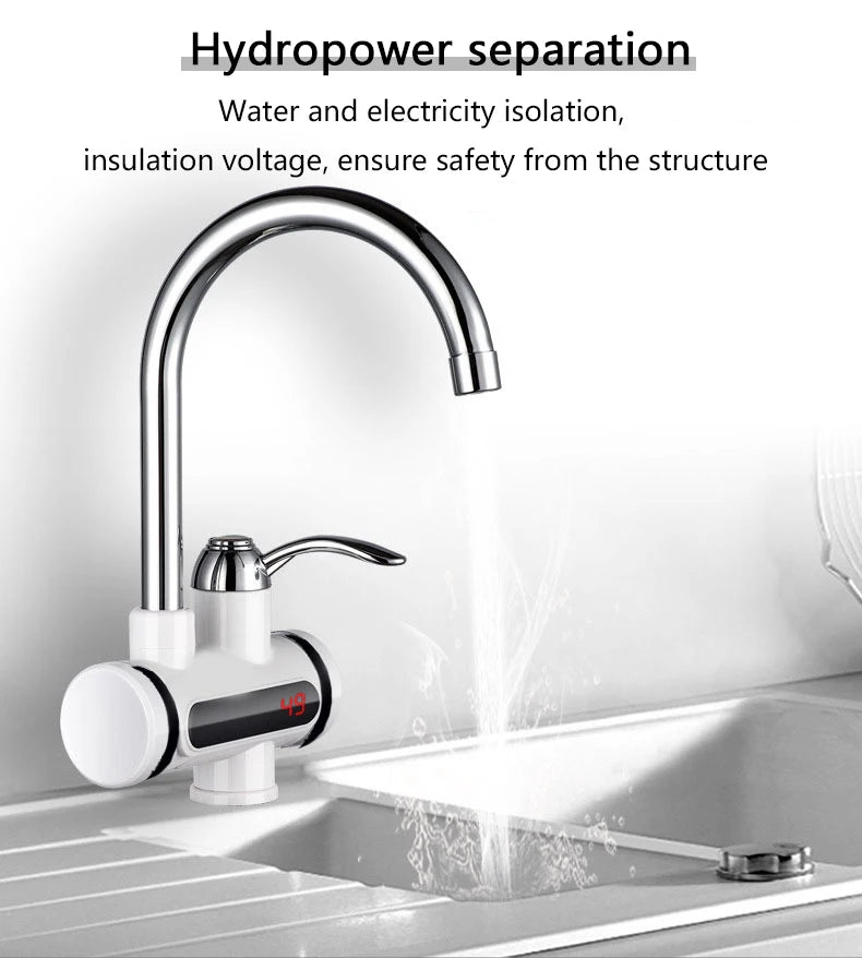 DMWD Electric Instant Hot Water Faucet Stainless Steel Water heater with LED Temperature Display Tankless Tap For Kitchen shower