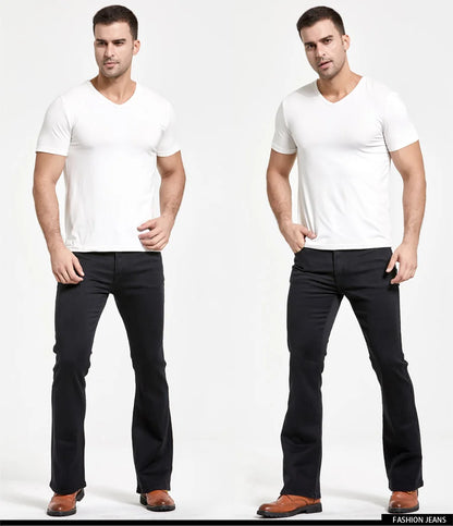 LGRG Mens Boot Cut Jeans Slightly Flared Slim Fit Blue Black Trousers Designer Classic Male Stretch Denim Pants
