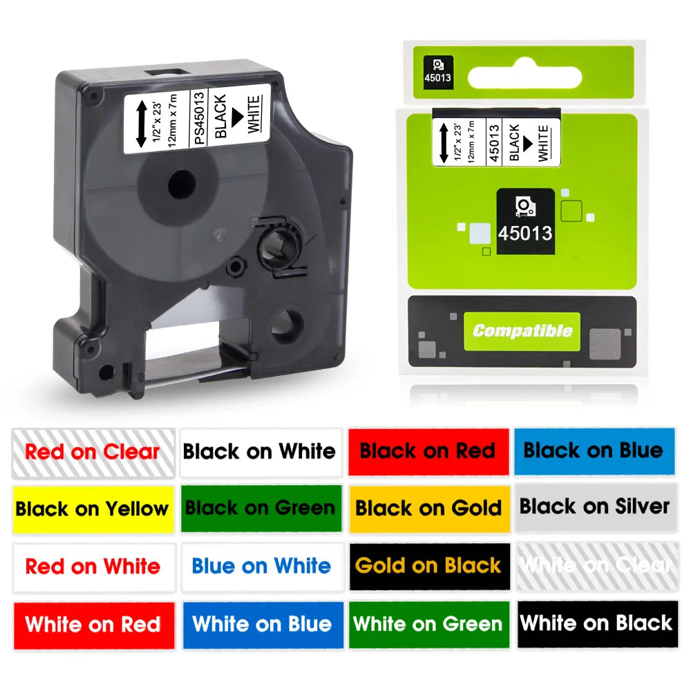 1Pcs 45013 Compatible Dymo D1 Tape 45013 45010 45018 40913 43613 6/9/12mm Label Tape for Dymo Printer LabelManager 160 280 420P