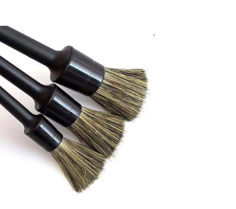 3Pcs Natural Boar Hair Car Detailing Brush Set Soft Bristle Car Cleaning Brush Kits Auto Tire Wheel Wash Exterior Accessories