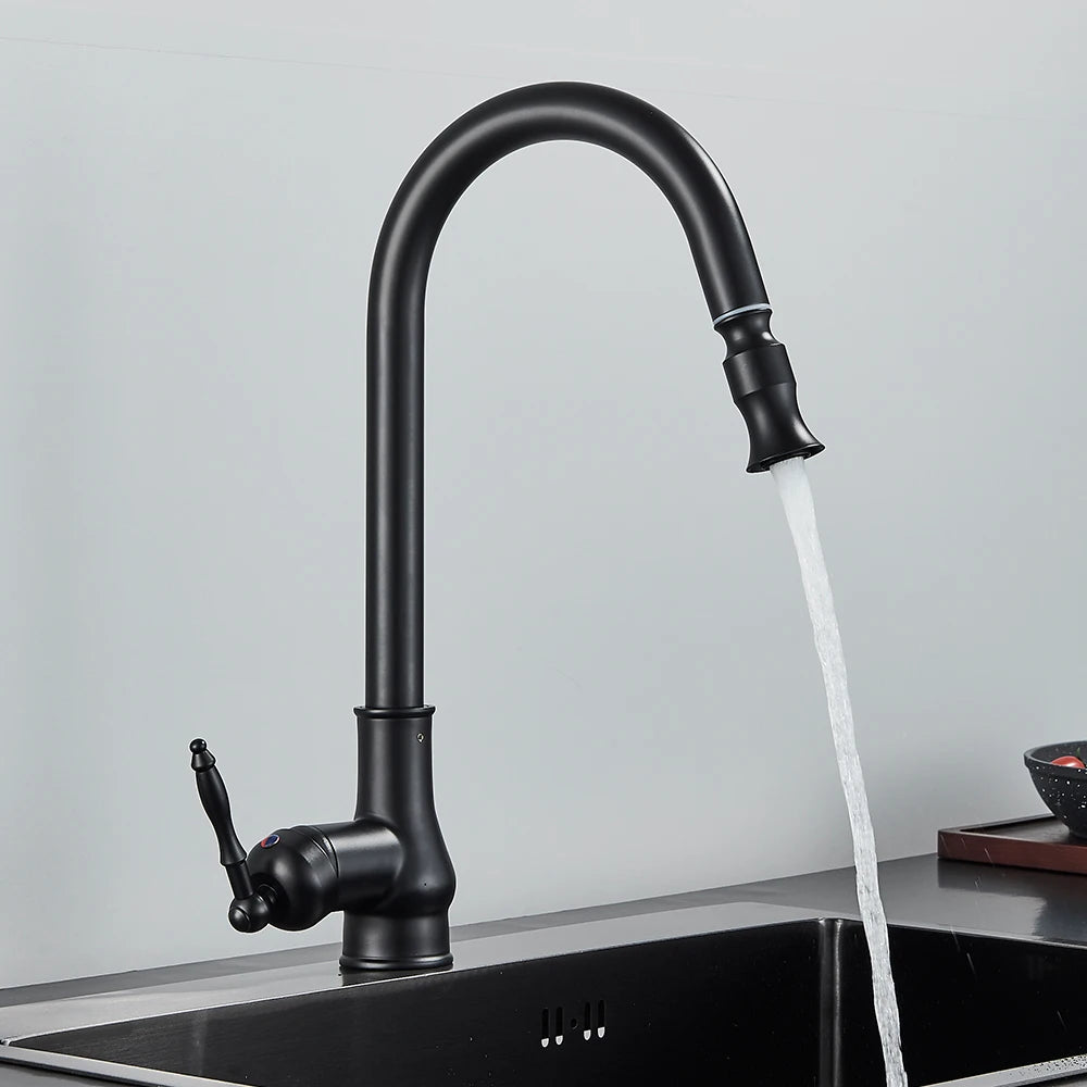 Rozin Antique Brass Kitchen Faucet Pull Out Spout Kitchen Faucets Black Single Hole Swivel Hot Cold Water Kitchen Mixer Tap