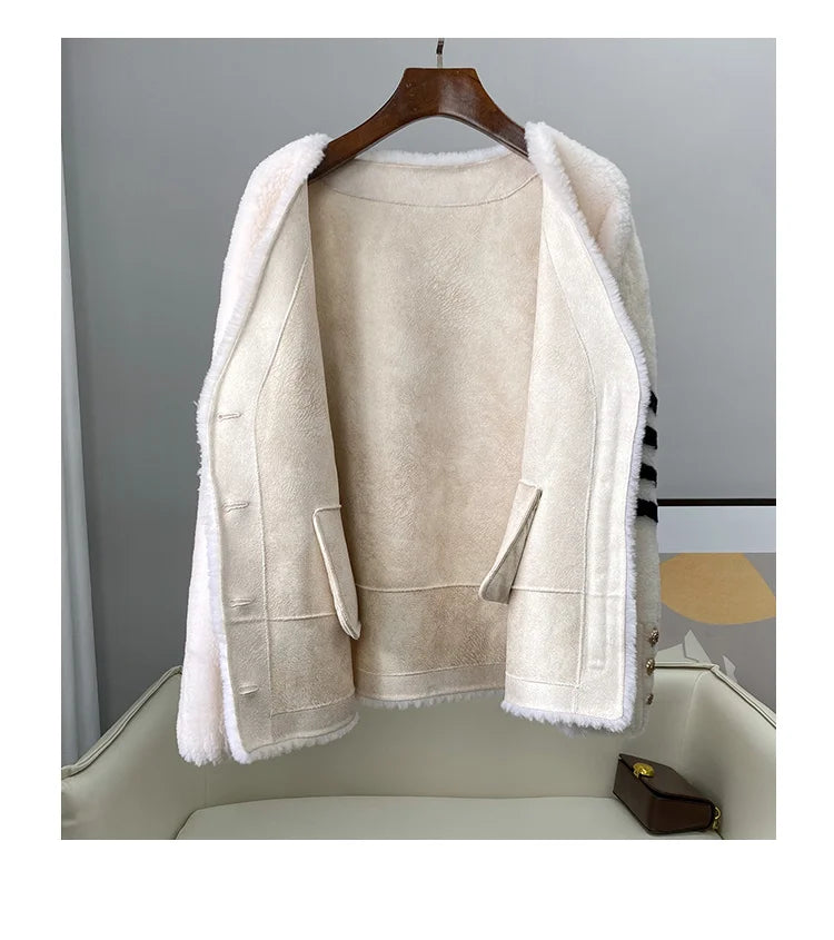 CT152 PDUI Women Real Wool Fur Coat Winter Warm Female Girl Sheep Shearing Jacket Parka OverCoat