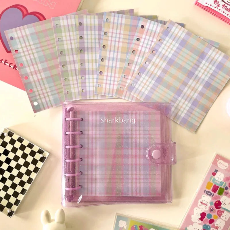 Sharkbang A7 Square Loose Leaf Diary Notebook Glitter Journals Agenda Planner PVC Binder Goo Card Book Gift Set Stationery