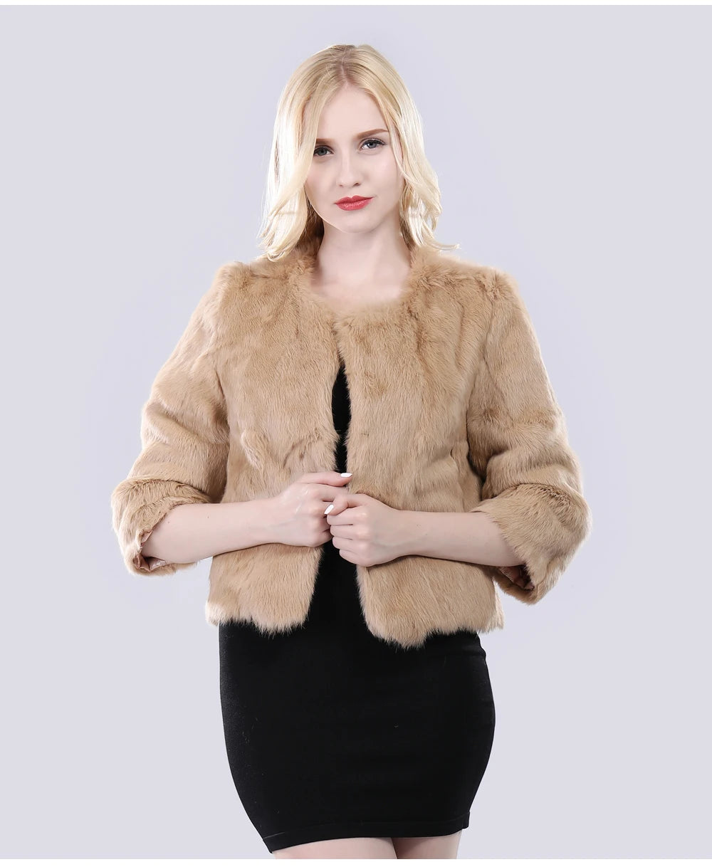 Hot Sale Girl Real Rabbit Fur Coat Women Real Rabbit Fur Jacket Genuine Real Rabbit Fur Outerwear Casual Short Real Fur Coats