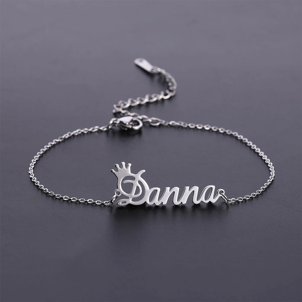 Sipuris Custom Name Bracelets With Crown For Women Stainless Steel Customized Personalized Unique Bracelet Jewelry Gifts