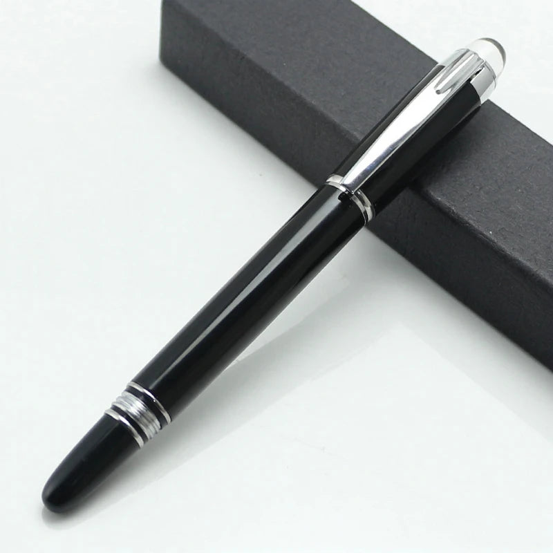 Baoer 79 Rollerball /Ballpoint Pen  Black Matte Silver Line Rotating Crystal Cover Office School Supplies Writing