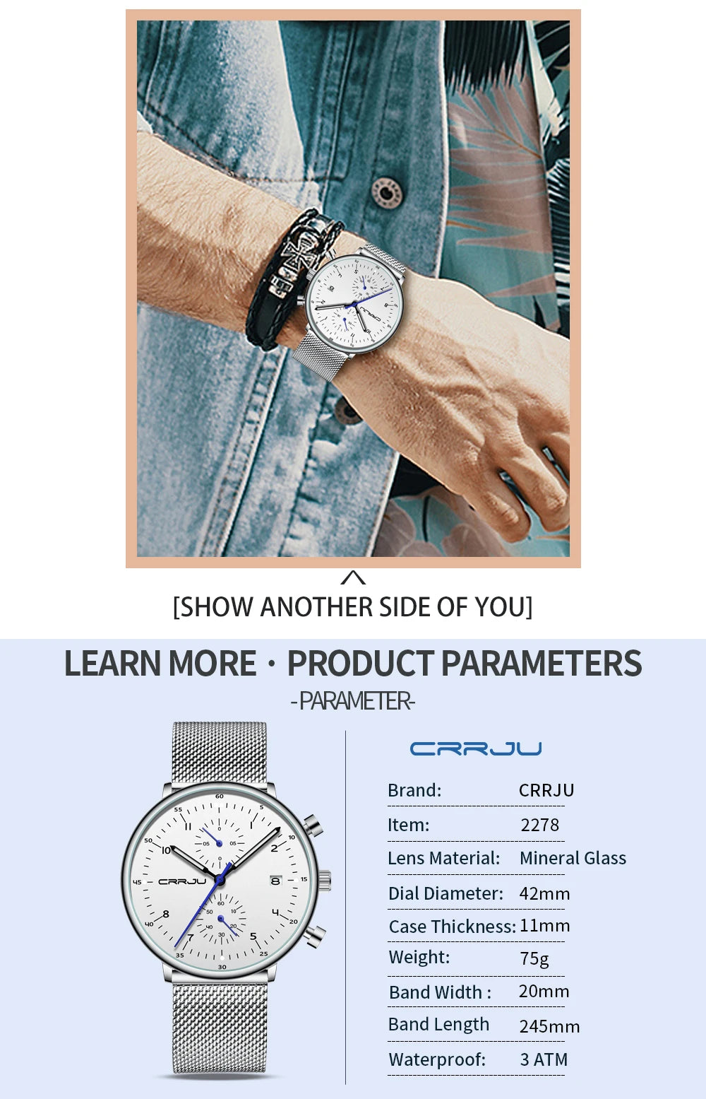 CRRJU Mens Watch Top Luxury Brand Men Stainless Steel WristWatch Men's Military waterproof Date Quartz watches relogio masculino