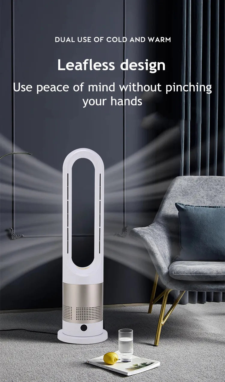 Bladeless Electric Tower Fan with Cold & Warm Air Cooling Standing Air Conditioner Heater with Timer Remote Control