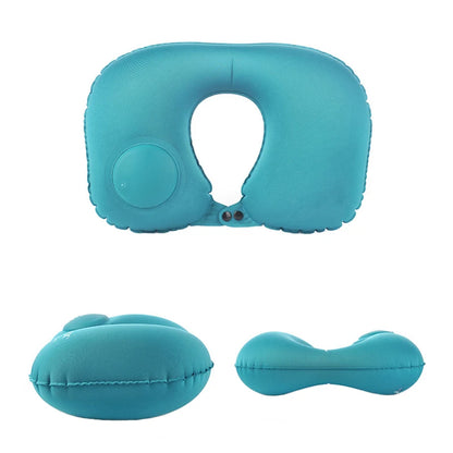 U-Shape Travel Pillow Automatic Air Inflatable Airplane Car Pillows Ring Pillow Folding Press Type Bed Pillows Neck Cushion