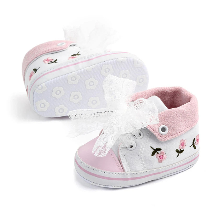 Baby Girl Shoes White Lace Floral Embroidered Soft Shoes Prewalker Walking Toddler Kids Shoes First Walker