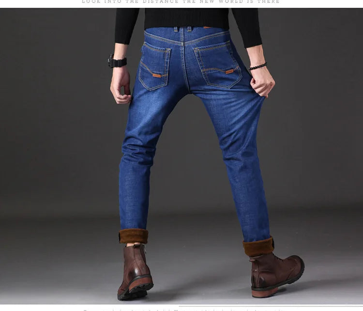 2023 New Men Activities Warm Jeans High Quality Famous Brand Autumn Winter Jeans warm flocking warm soft men jeans