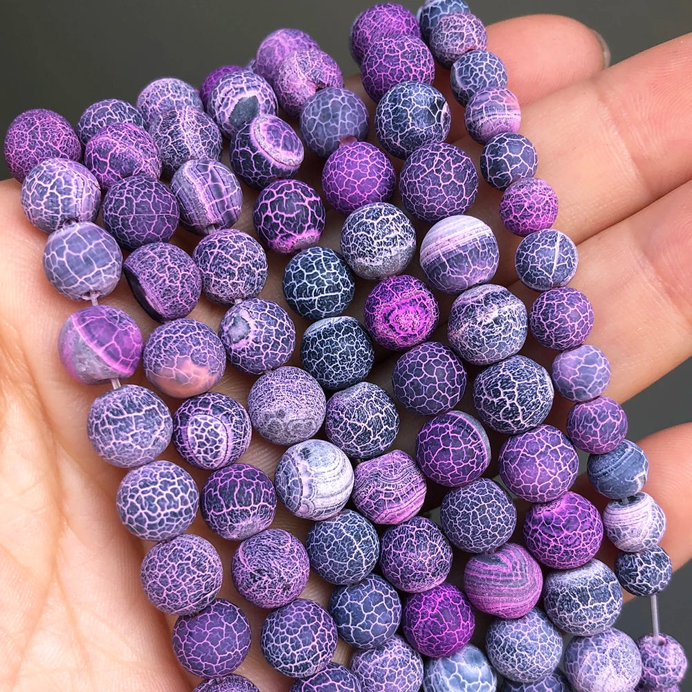 Natural Stone Beads Frost Dark Blue Cracked Dream Fire Dragon Veins Agates Beads For Jewelry Making DIY Bracelet 15‘’ 6/8/10mm