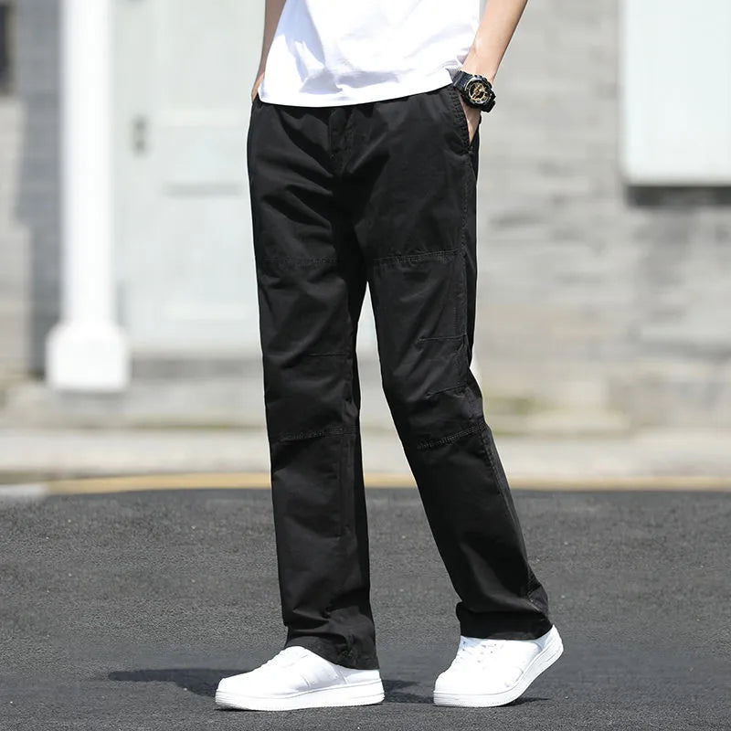 Cotton Cargo Trousers Men Work Pants Sports Casual Jogging Training High Quality Overalls Korean Plus Size Loose Straight Pants