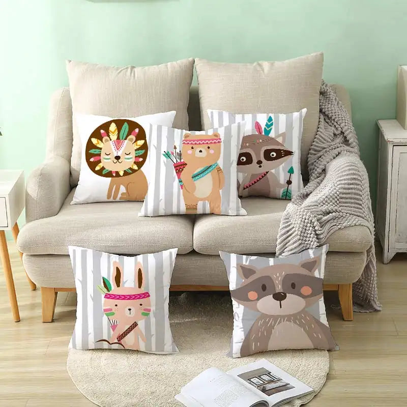 Funny Cute Animal Cushion Cover Cartoon Creative African Tribe Fox Pillow Case For Sofa Home Textile Pillow Covers Pillowcase