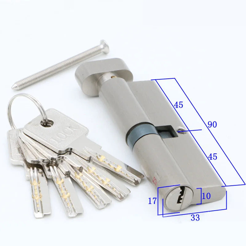 Door Cylinder 55 60 65 70 75 80 85 90mm Security Copper Lock Cylinder Interior Bedroom Living Handle Brass Key Locking 5 Keys
