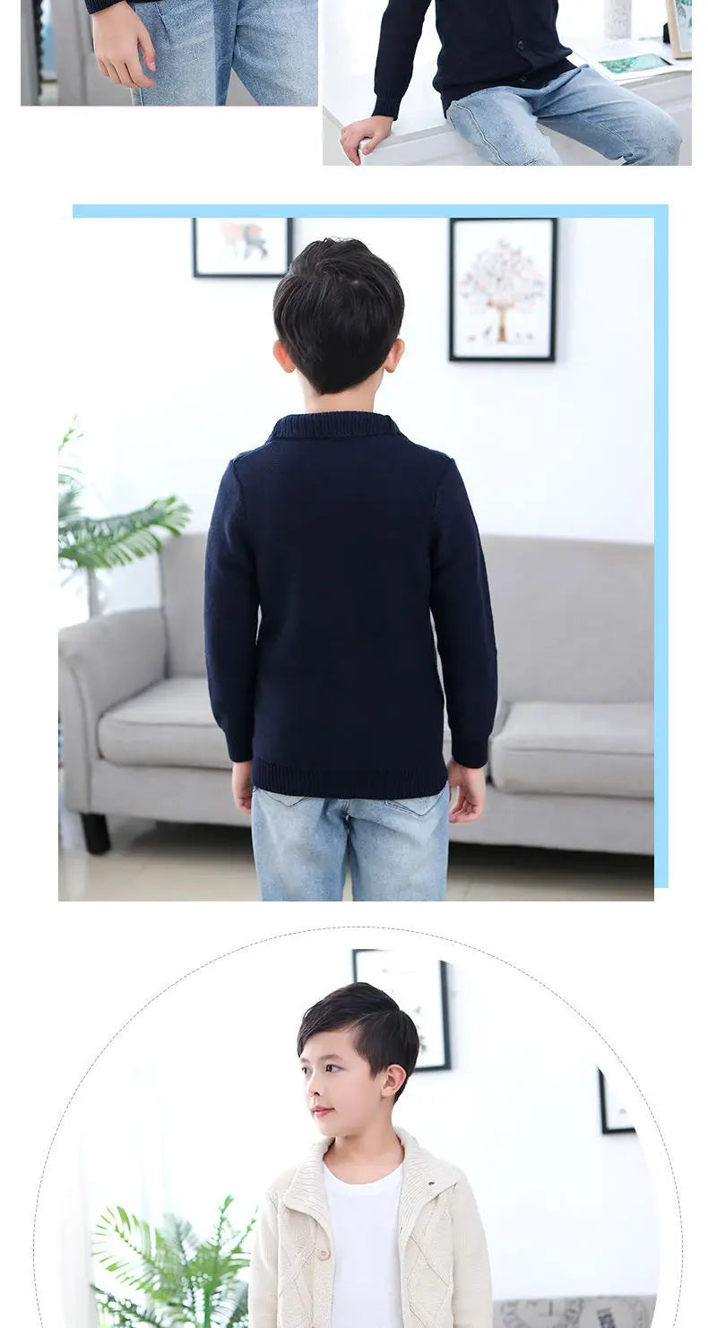Winter Boys Sweater Kid Thick Knitted Bottoming Turtleneck Shirts Solid High Collar Cardigan High Quality Children Sweater