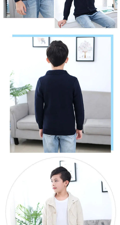 Winter Boys Sweater Kid Thick Knitted Bottoming Turtleneck Shirts Solid High Collar Cardigan High Quality Children Sweater