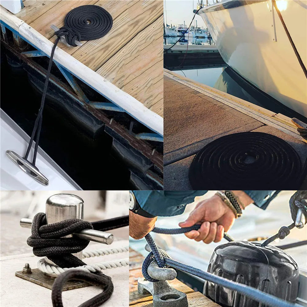 1PC/3PCS Black Double Braid Nylon Dockline Dock Line Mooring boat Rope Anchoring Docking Rope length 16.5feet 25feet 50feet