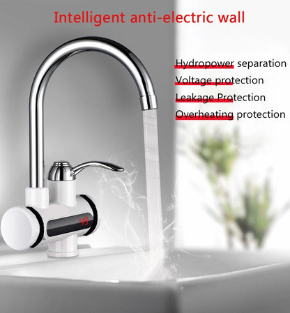 DMWD Electric Instant Hot Water Faucet Stainless Steel Water heater with LED Temperature Display Tankless Tap For Kitchen shower