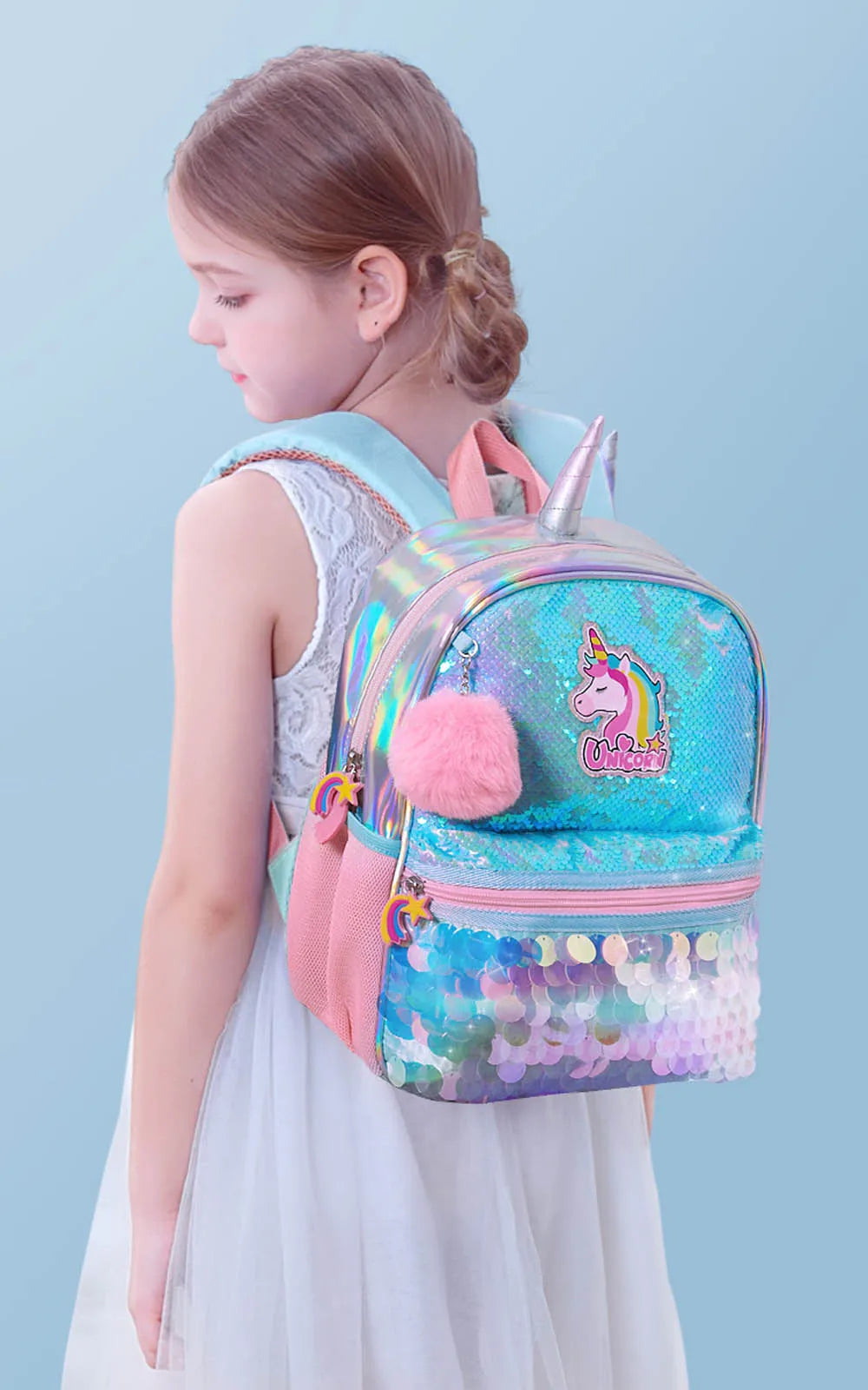 Sunveno Children's Backpack for Girls Pre-School Bag for Kindergarten Elementary - Reversible Sequin,Unicorn ,Lightweight Gift