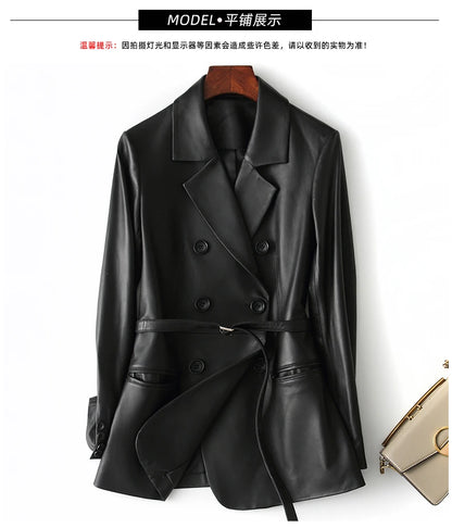 Nerazzurri Black Faux Leather Blazer Women Long Sleeve Belt Leather Jacket Women 5xl 6xl 7xl New arrivals 2022 Womens Clothing