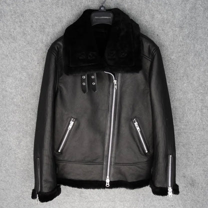 CC SHop Best.Guarantee Genuine leather jacket with fur.Winter warm women 100% shearling coat.Street sheepskin with wool jackets