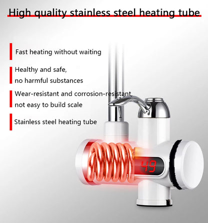 DMWD Electric Instant Hot Water Faucet Stainless Steel Water heater with LED Temperature Display Tankless Tap For Kitchen shower