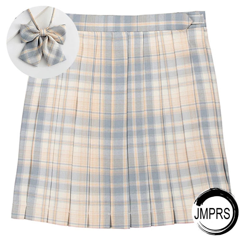 JMPRS Plaid Women Pleated Skirt Bow Knot Summer High Waist Preppy Girls Dance Mini Skirt Cute A Line Harajuku Sexy Japan Faldas