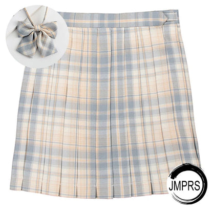 JMPRS Plaid Women Pleated Skirt Bow Knot Summer High Waist Preppy Girls Dance Mini Skirt Cute A Line Harajuku Sexy Japan Faldas