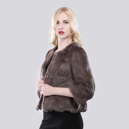 Hot Sale Girl Real Rabbit Fur Coat Women Real Rabbit Fur Jacket Genuine Real Rabbit Fur Outerwear Casual Short Real Fur Coats