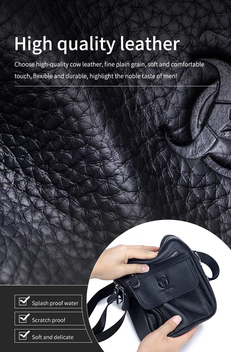 Bullcaptain Casual Men's Shoulder Bags Business Messenger Bag High-Quality Men's Cow Leather Bag's Mini Large Capacity Pocket
