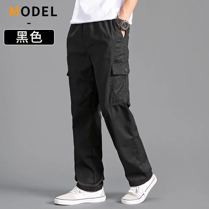 Cotton Cargo Trousers Men Work Pants Sports Casual Jogging Training High Quality Overalls Korean Plus Size Loose Straight Pants