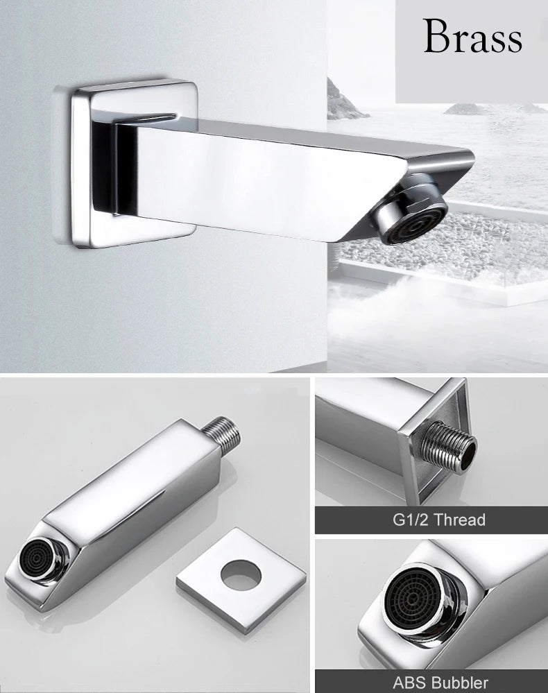 BECOLA Wall Mounted Faucet Spout Square and Round Brass Chrome/Black Spouts Waterfall Shower Faucet Accessories