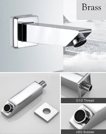 BECOLA Wall Mounted Faucet Spout Square and Round Brass Chrome/Black Spouts Waterfall Shower Faucet Accessories