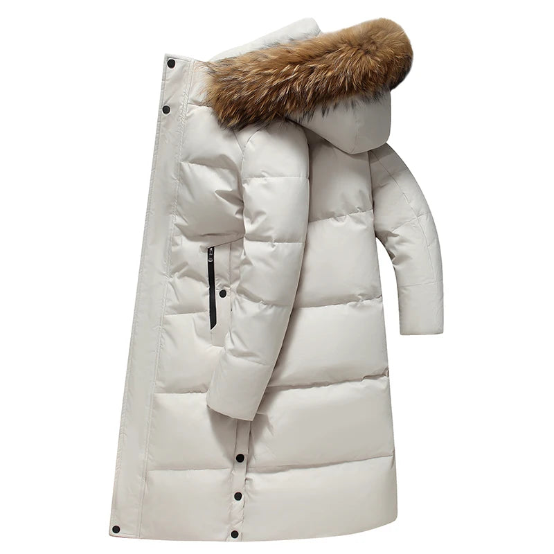 2022 New Men Thickened Down Jacket -30 Winter Warm Down Coat Jacket Men Fashion Long White Duck Hooded Down Parkas Plus Size 4XL