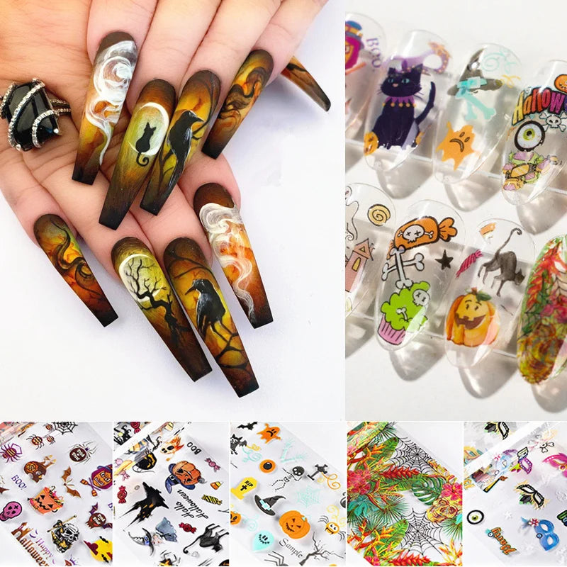 20 Rolls Halloween Nail Foils Gradient Transfer Paper Christmas Nail Art Stickers Stripe Floral Manicure Decals Nails Decoration