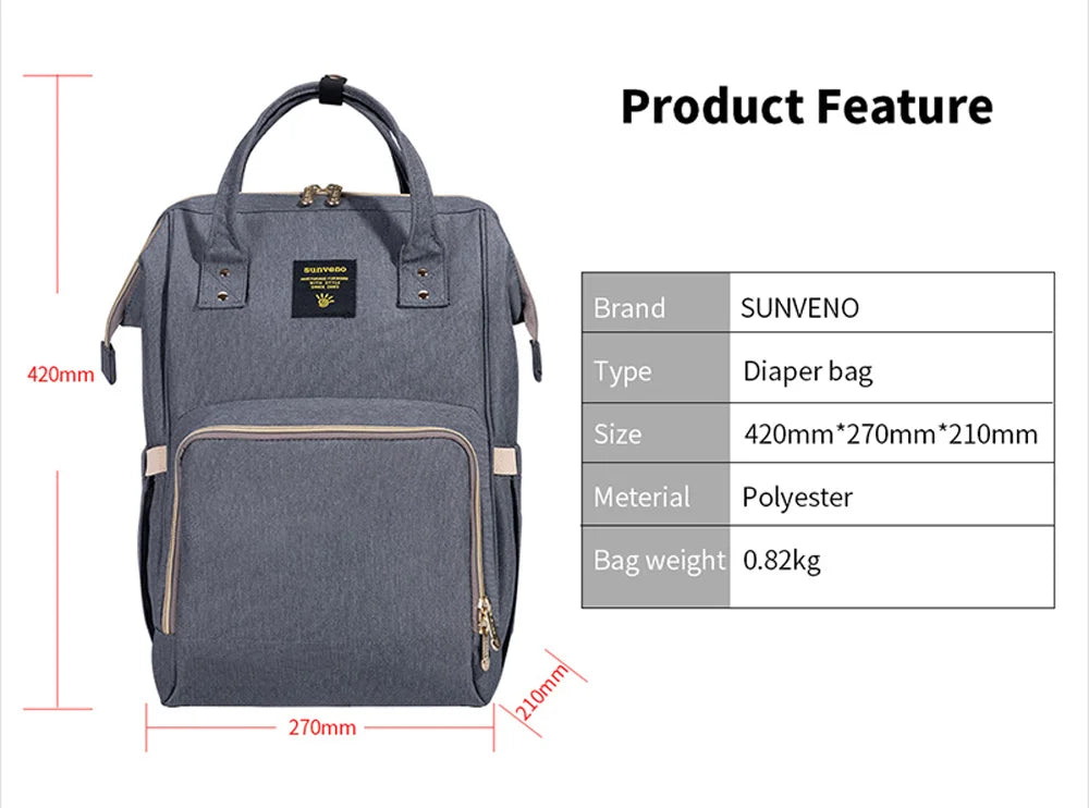 Sunveno Original Diaper Bag Travel Baby Bags Mommy Backpack Organizer Nappy Maternity Bag Mother Kids