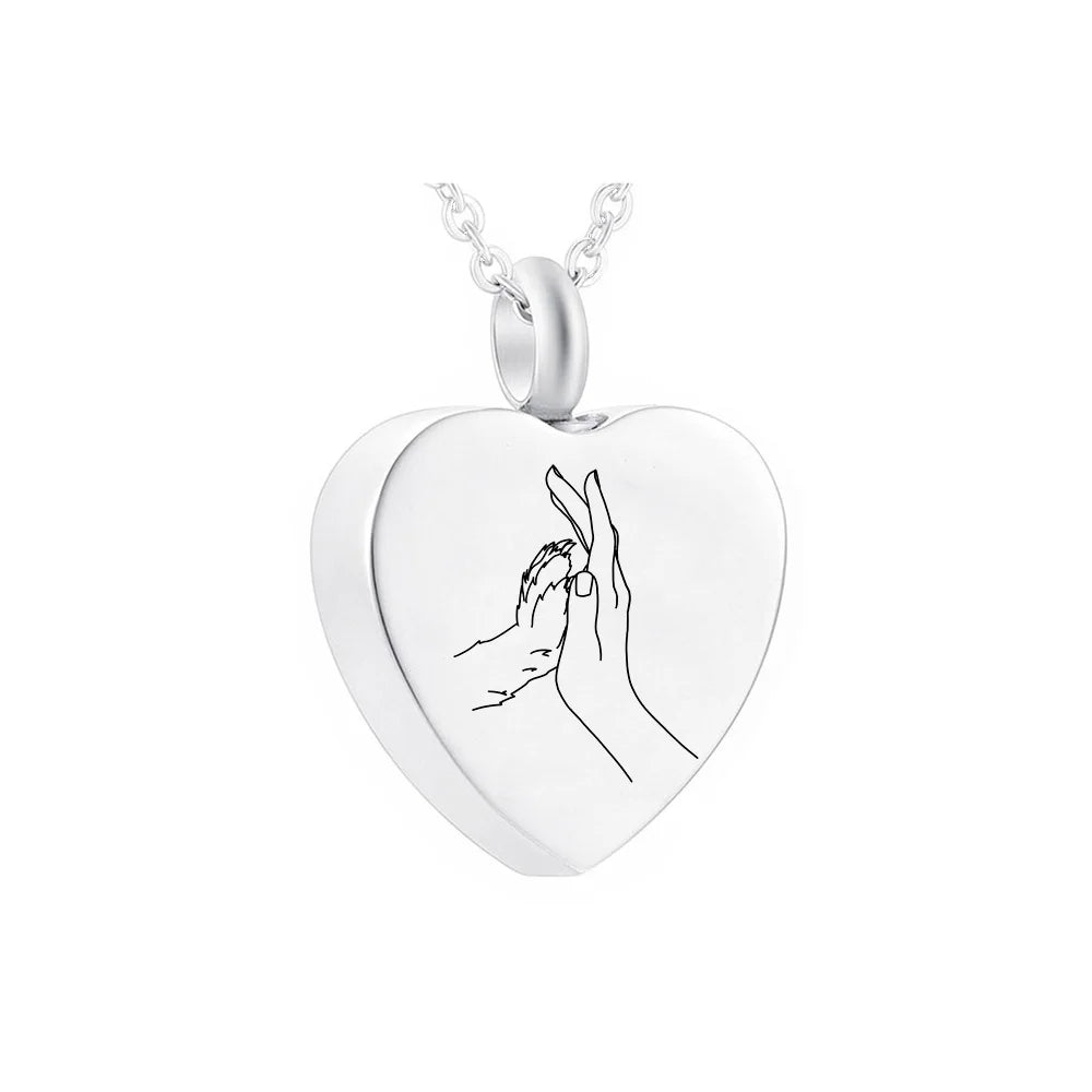 Cremation Jewelry Heart Pendant Necklace Owner and Pet Pattern Souvenir Ashes Urn Jewelry to Commemorate Beloved Pet