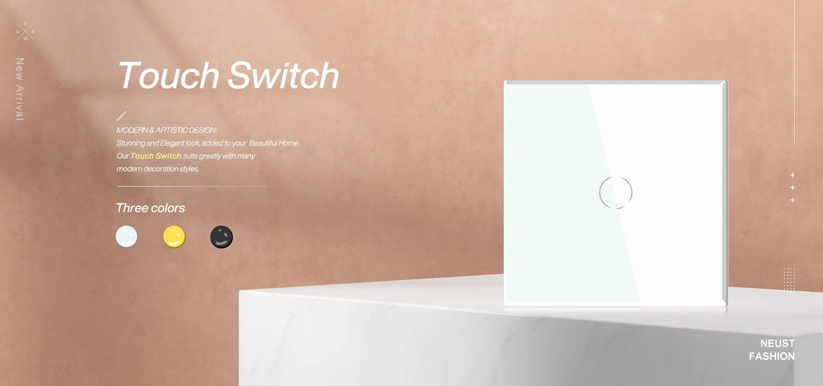 Bseed Touch Light Switch 1/2/3 Gang 1/2 Way Intermediate Stair Switch EU Power Sensor Switches Black White With Glass Panel